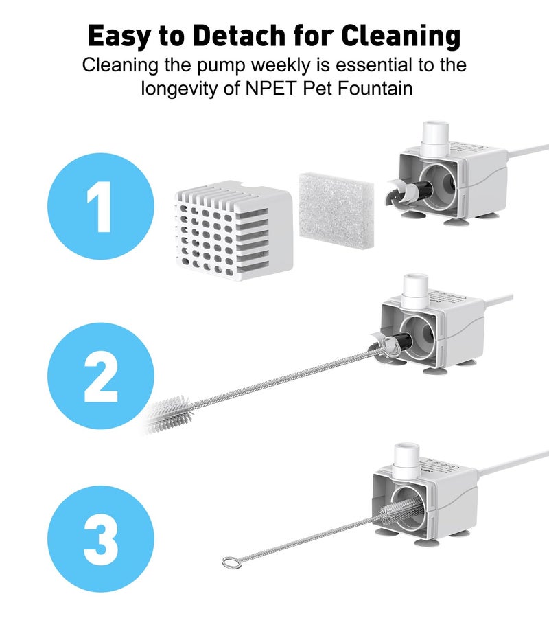 NPET Pet Water Fountain Water Pump with LED Light for WF020/WF050/WF210 Cat Fountain - Image 4